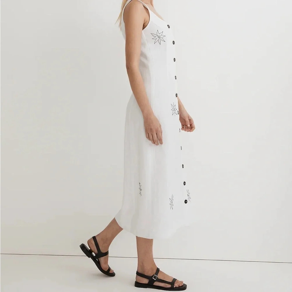 Madewell Button Front Midi Dress in 100% Linen Eyelet White - Picture 4 of 8